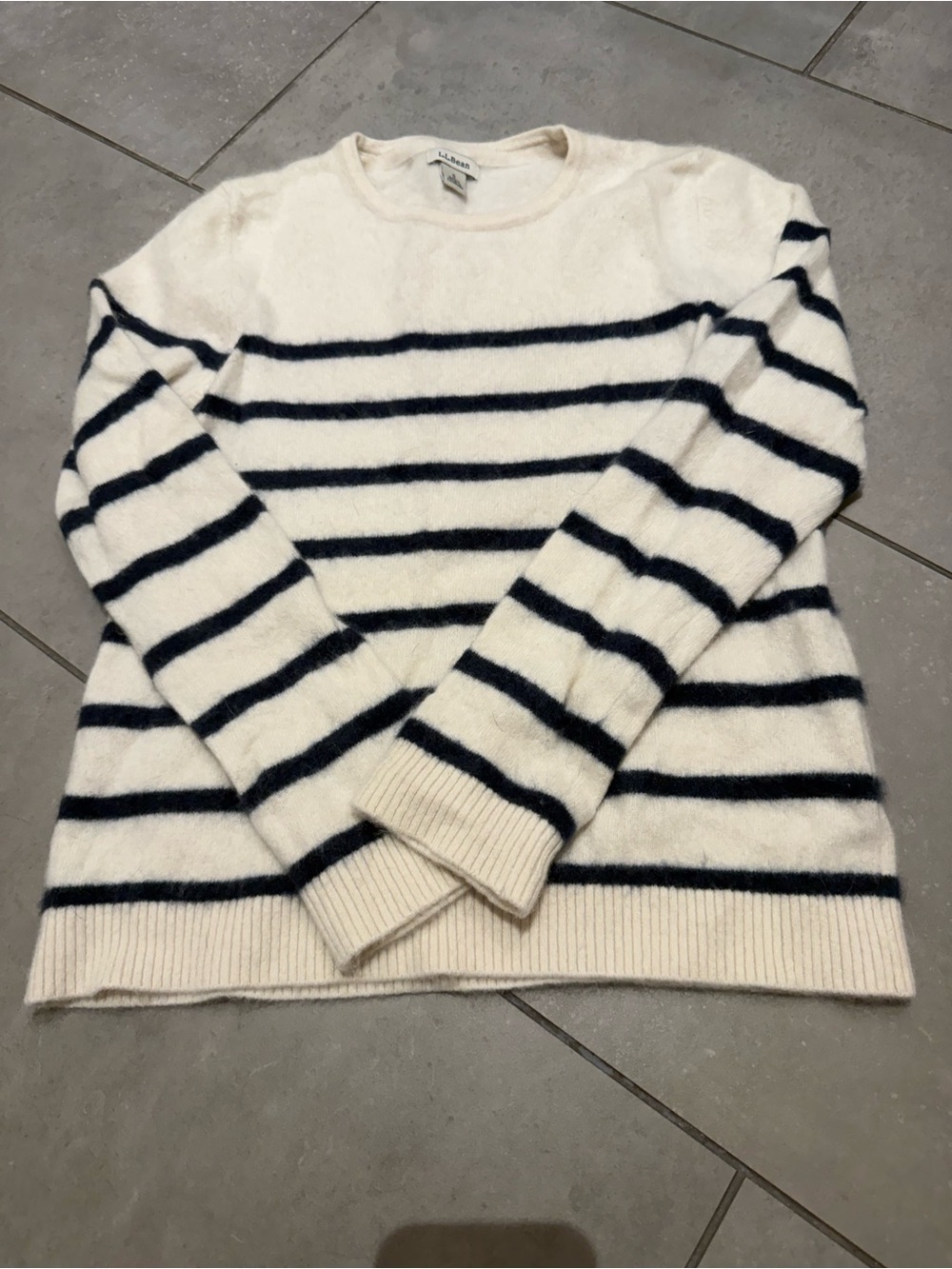 Ll bean Cream and Navy Striped Cashmere sweater